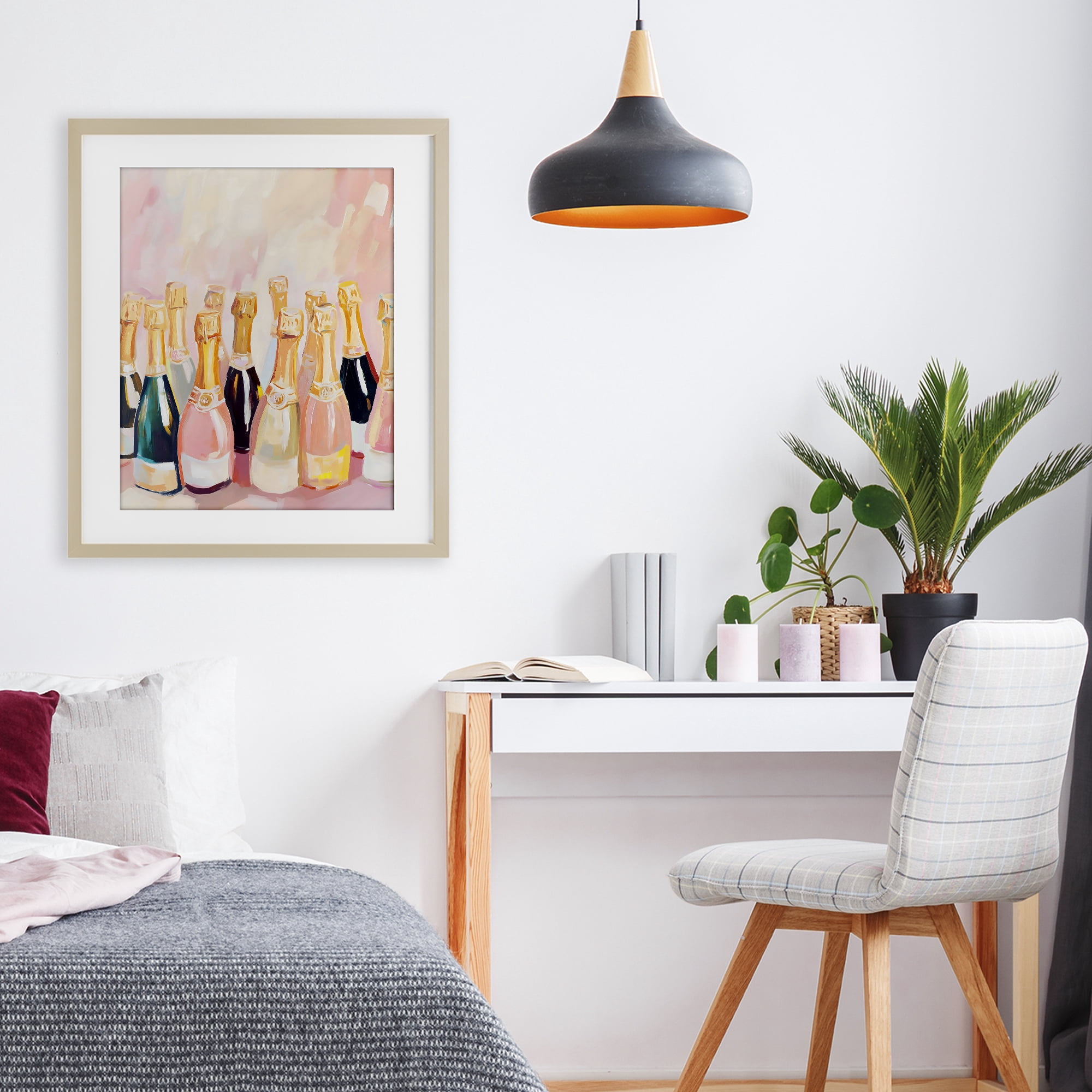 Stupell Industries Blush Champagne Bottles Collection Birch Framed Print Under Glass, design by The Prints Vibe