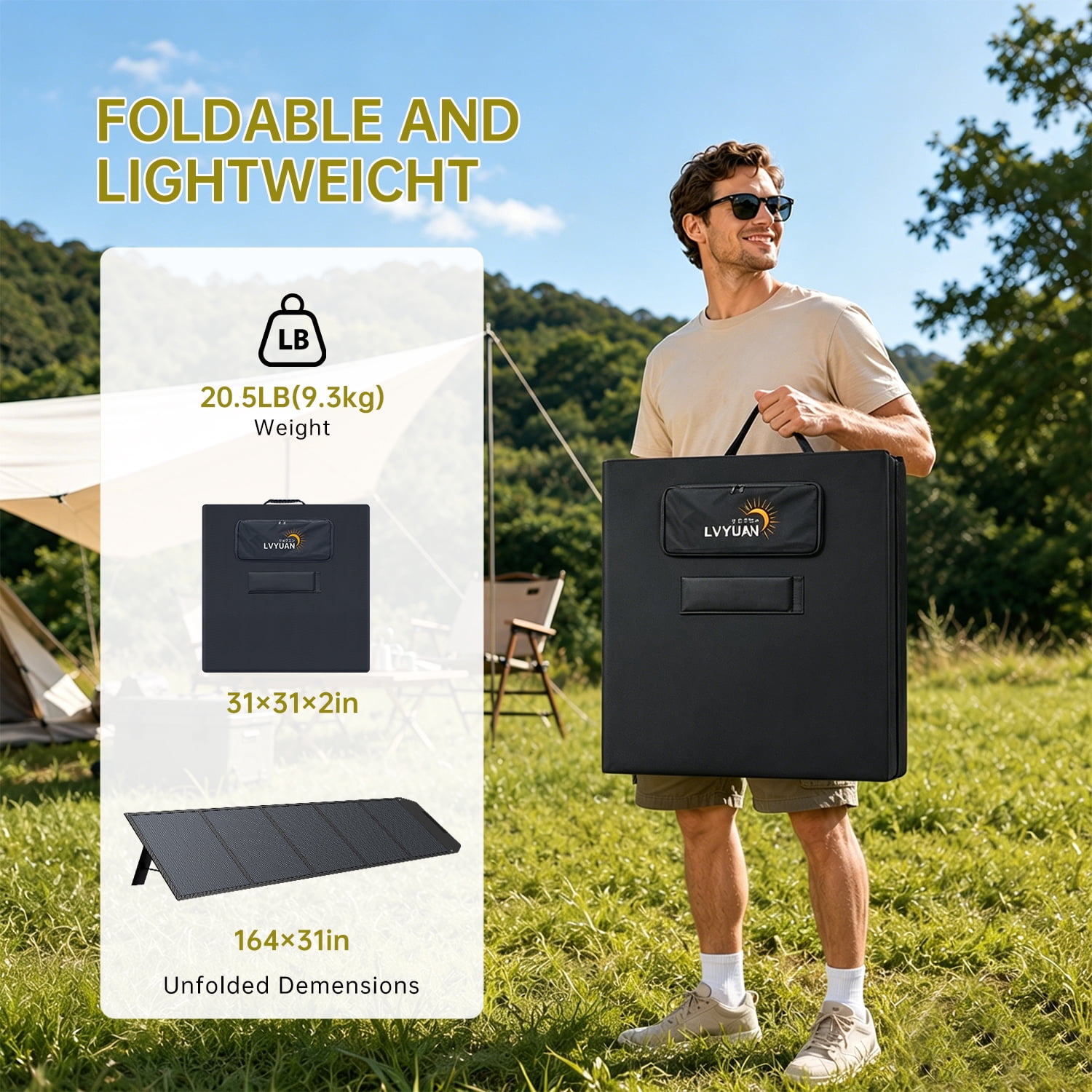 LVYUAN 500 Watt Solar Panel Foldable Solar Panel Charger with Adjustable Kickstands Portable Waterproof IP67 for Home, RV, Outdoor, Camping, Power Station, off Grid