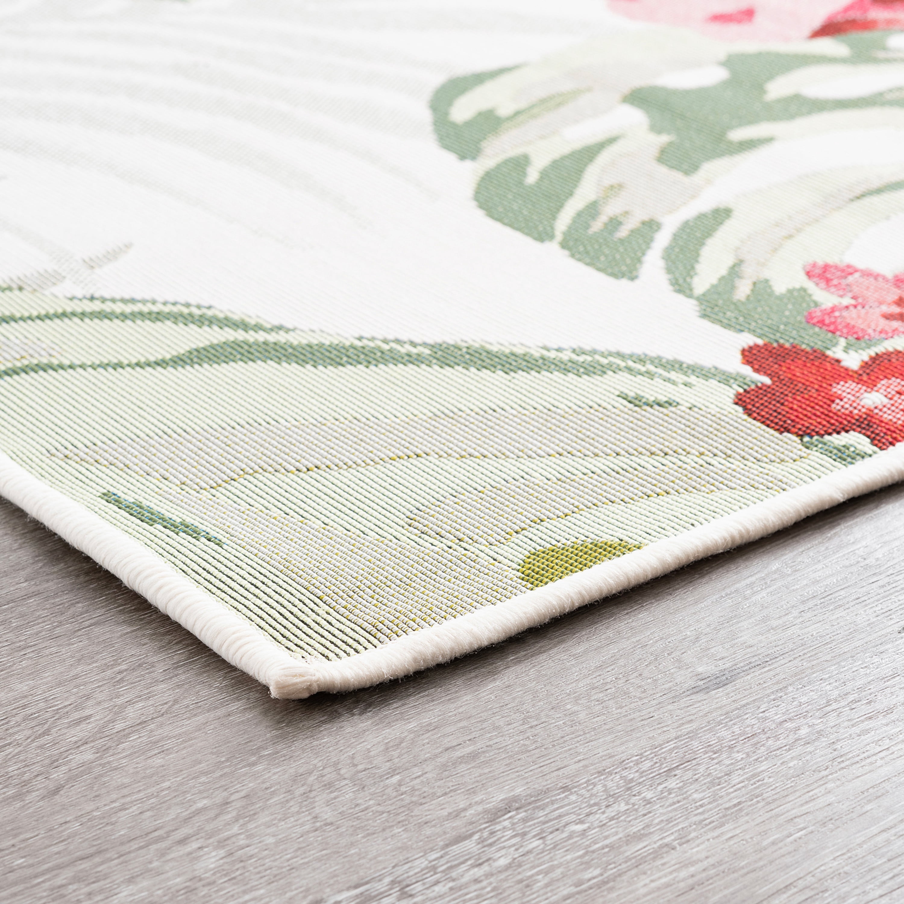 Stunning Transitional 2' x 7' Cream and Pink Polypropylene Outdoor Area Rug