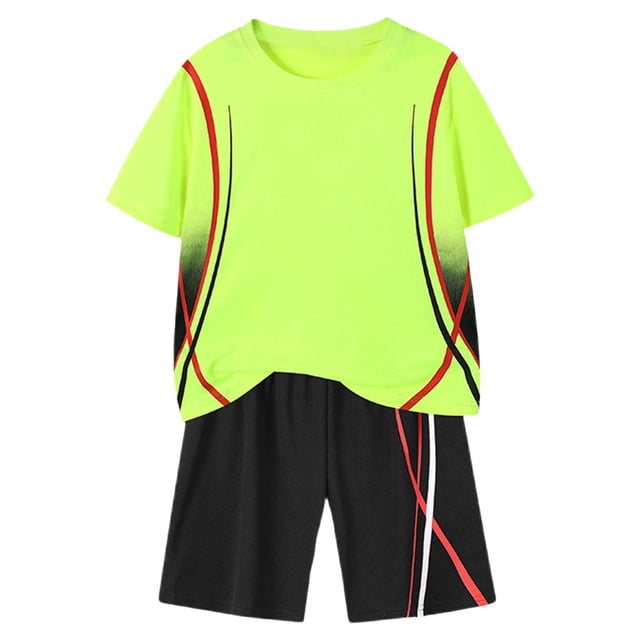 BOBOGOJP Quick Dry Athletic Short-Sleeve T- Shirt Active Mesh Shorts Set (9-10 Years, Yellow)