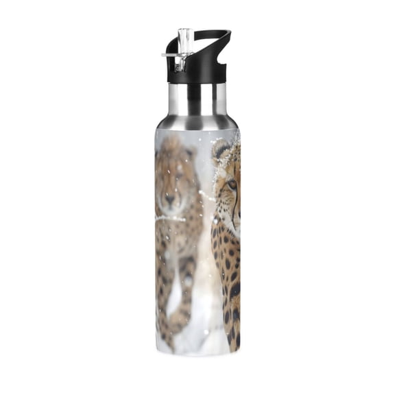ALAZA Cheetahs in Winter Water Bottle Insulated Flask Stainless Steel Straw Lid 20 oz