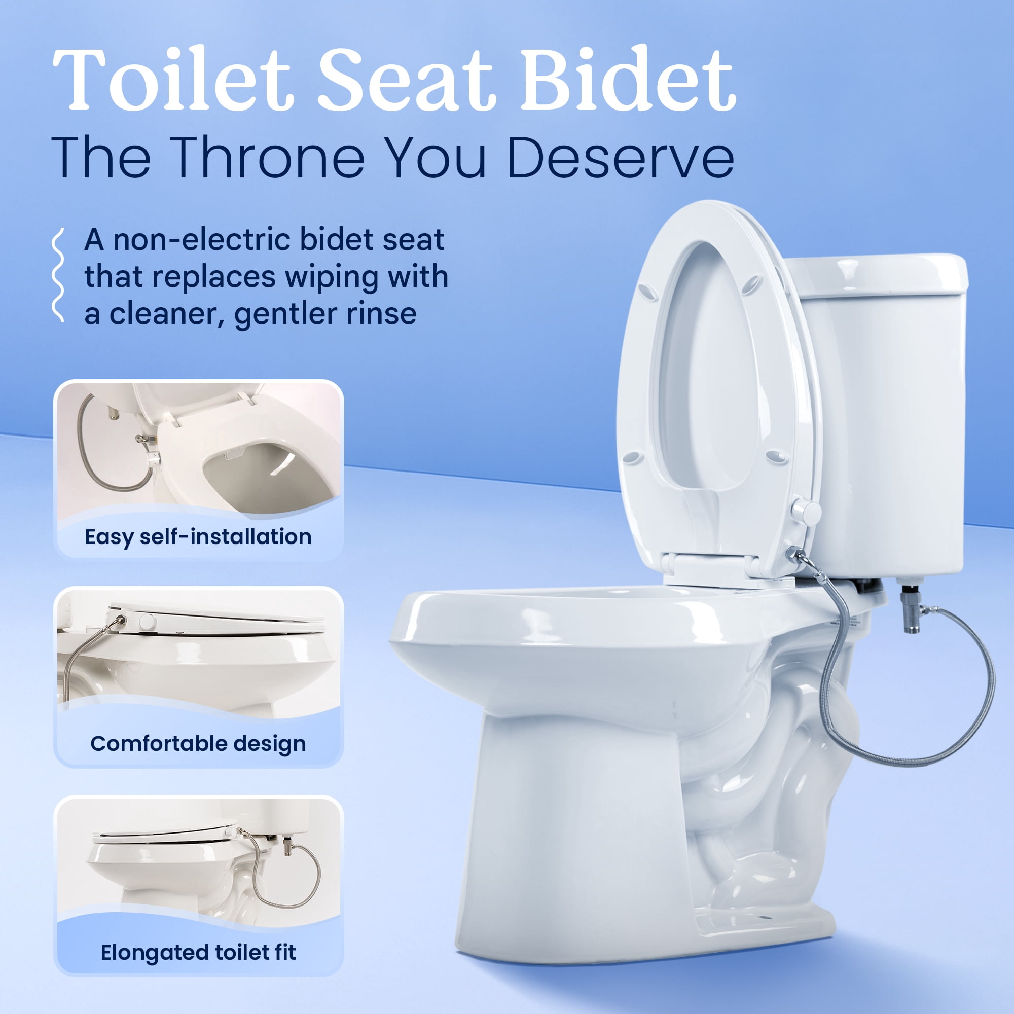 The Clear Rear Elongated Bidet Seat, Adjustable Spray with Rear and Feminine Nozzles
