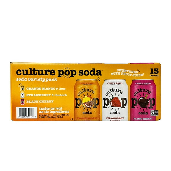 Culture Pop Probiotic Soda Variety Pack, 12 fl oz, 15-count