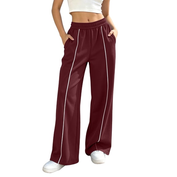 hotojiny Wide Leg Pants Woman Side Striped Elastic Waist Lightweight Long Trousers Baggy Casual Gym Running Pants