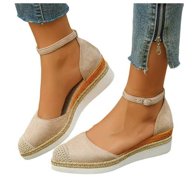 Sandales Habillées à Plateforme Compensée pour Femmes Été Automne 2025 à Bout Pointu Fermé Espadrilles Épaisses Chaussures de Plage