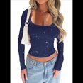 thumbnail image 1 of Camisetas de Larga con Cuello Cuadrado para Mujer - Camiseta Básica Ajustada Azul Marino XL, 1 of 7