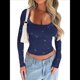 thumbnail image 1 of Camisetas de Larga con Cuello Cuadrado para Mujer - Camiseta Básica Ajustada Azul Marino S, 1 of 7