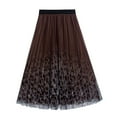 thumbnail image 5 of Women Midi Skirt Elastic High Waist A-Line Skirt Leopard Print Mesh Yarn Autumn Winter Skirt Loose Fit Pleated Skirt, 5 of 8