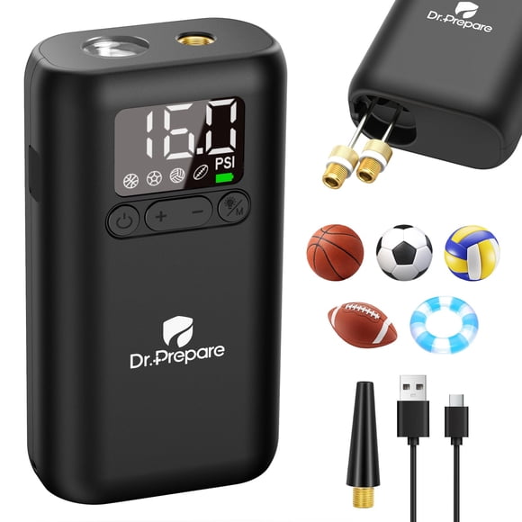 Bomba de aire DR.PREPARE, bomba de bola eléctrica, 16 psi, LED de apagado automático
