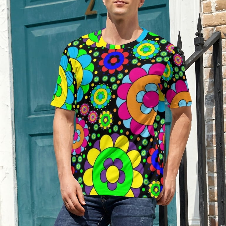 T Shirt For Men Flower Power Vintage 60s 70s Hippie Print Vintage
