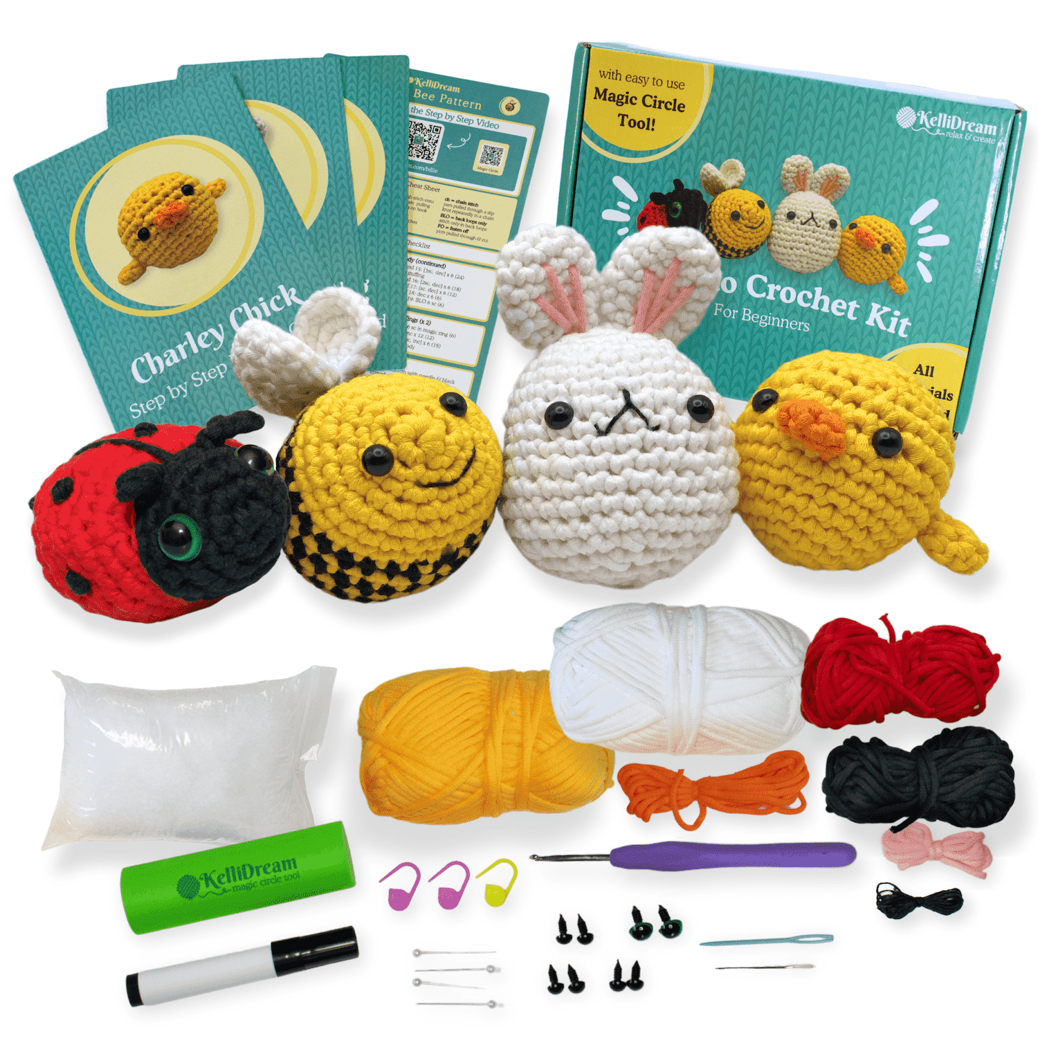 Crochet Kit for Beginners; Learn to Crochet Kit w Magic Circle Tool, Full Video Tutorials & Pattern Card, Adult Crafts, Craft Kits for Adults, Beginner Crochet Kits for Adults, Crochet Animal Kit