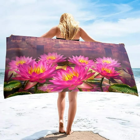 Beach Towels,Water Lilies Multipurpose Towels Sand Free Beach Towels Overd,Large Colorful Bath Towel Extra Absorbent (12)