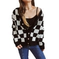 thumbnail image 3 of Seyurigaoka Womens Knitting Sweaters Checkered Pattern Cardigan Coat Long Sleeve V-Neck Buttons Spring Streetwear Casual Jumpers Tops, 3 of 5