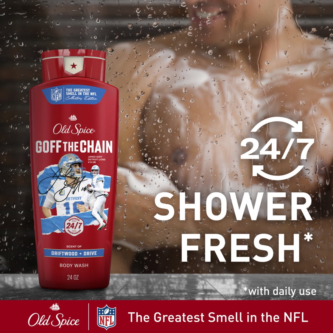 Old Spice Body Wash for Men, NFL Collection, Jared Goff The Chain, Driftwood + Drive, 24oz