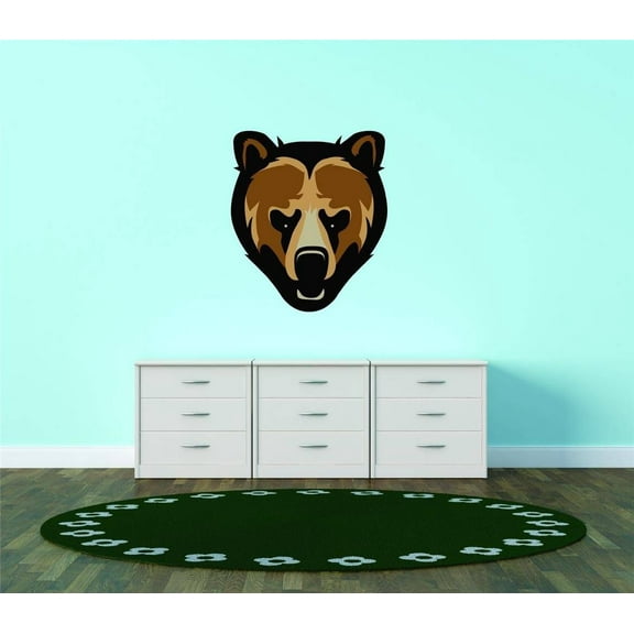 Wall Decal Bear Head Grizzly Animal Zoo Africa Zebra Lion Safari Jungle Endangered Species Tiger Wilderness Holiday Gift Ideas Sticker - Size: 20 Inches X 20 Inches