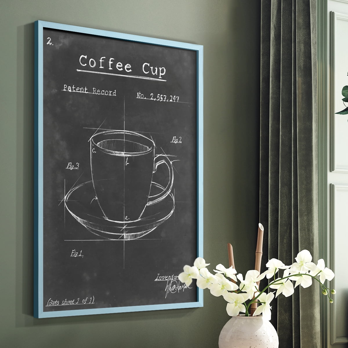 Morning Routine II Framed Print in Blue Solid Wood Framed Print No Nail Hanging