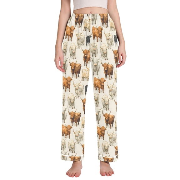 joogoo Women Highland Cows Pajamas Pants Lounge Bottoms Pjs with Pockets M