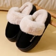 thumbnail image 2 of Womens Plush Slippers Warm Lined Slip on House Shoes Scuff Slipper Comfy Platform Memory Foam Winter Slides Black 10, 2 of 4