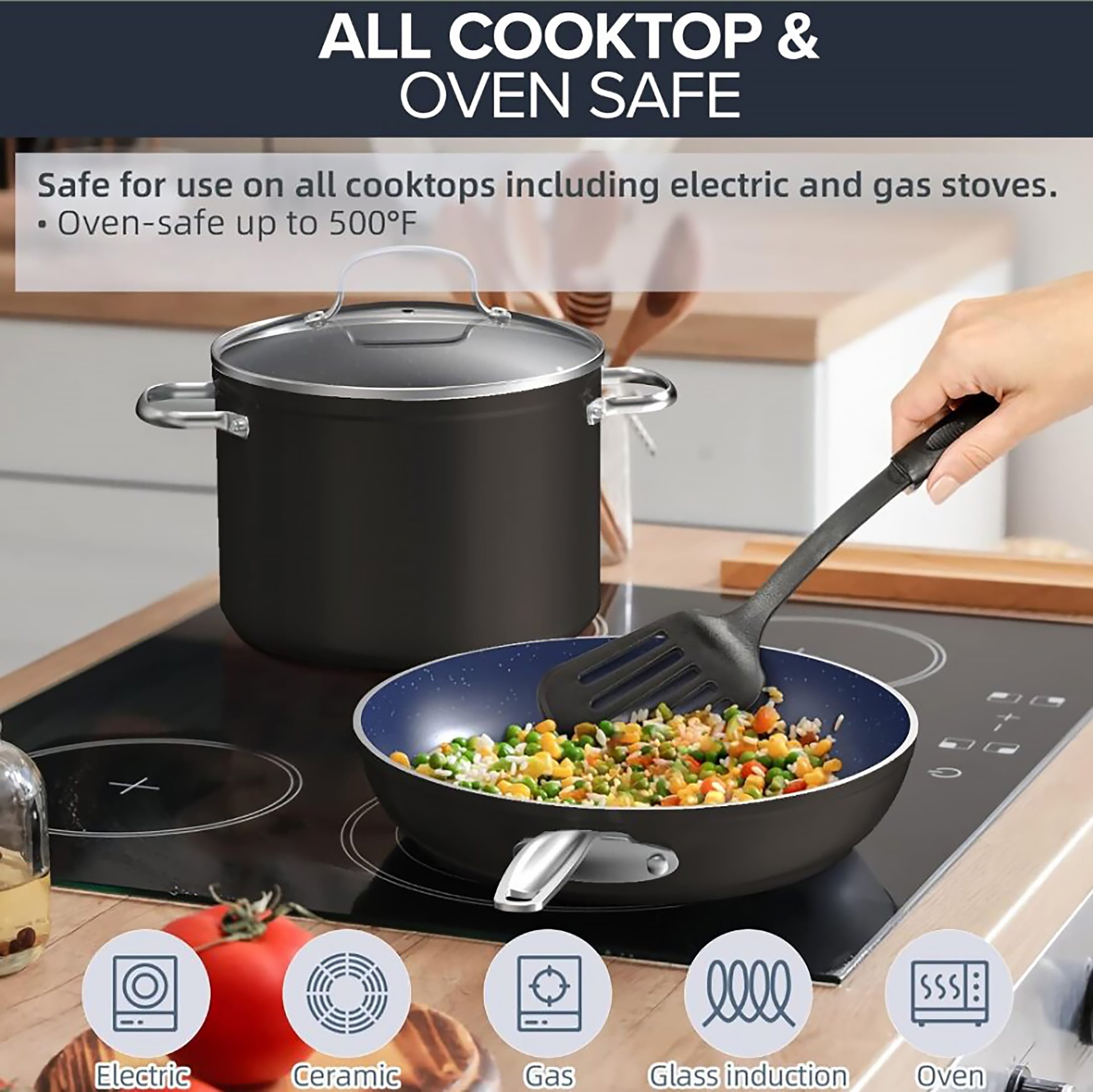 Nuwave Lux Pots and Pans Set Ultra Nonstick, Healthy G10 Duralon Ceramic Coating 13pc Forged Lightweight Cookware Set, Stay-Cool Handles, Works on All Cooktops & Oven, Black Coffee