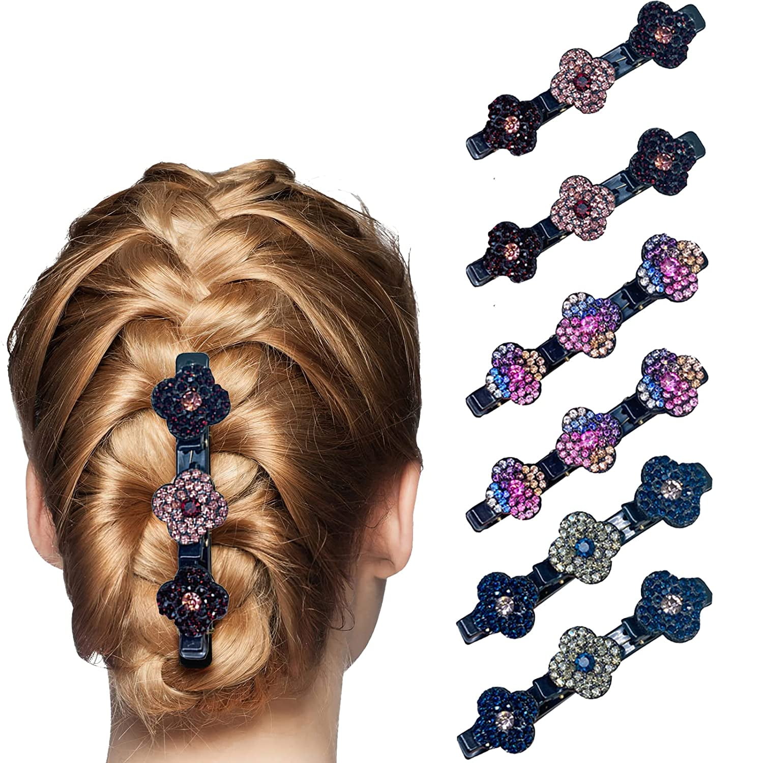 6 Pieces FourLeaf Clover Rhinestone Hair Clip, Sparkling Crystal Stone