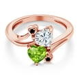 thumbnail image 3 of Gem Stone King 18K Rose Gold Plated Silver White Moissanite Green Peridot and Black Diamond Ring for Women (1.60 Cttw, Heart Shape 6MM, Gemstone Birthstone, Size 7), 3 of 6