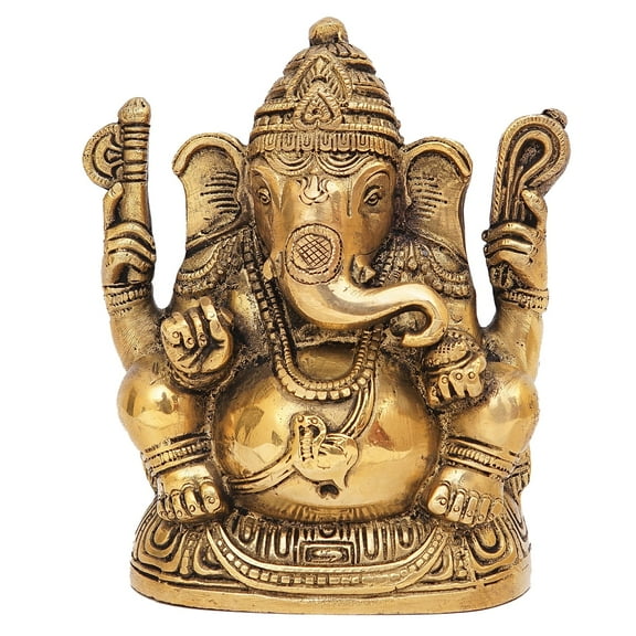Craftlayout Brass Ganesha Idol | Gold Finish | 5.5 Inch Tall | Handcrafted Lord Ganesh Statue for Home Temple, Office & Gifting – 1.3 Kg