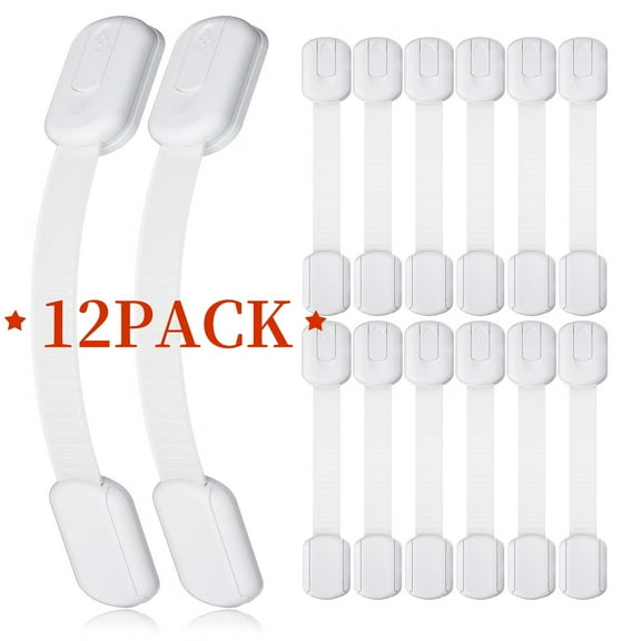 12 Pack Baby Proof Cabinet Latches,Childproof Drawer Latches,Adjustable No Drilling Child Safety Cabinet Locks Straps Baby Drawer Locks for Kids Baby Safety