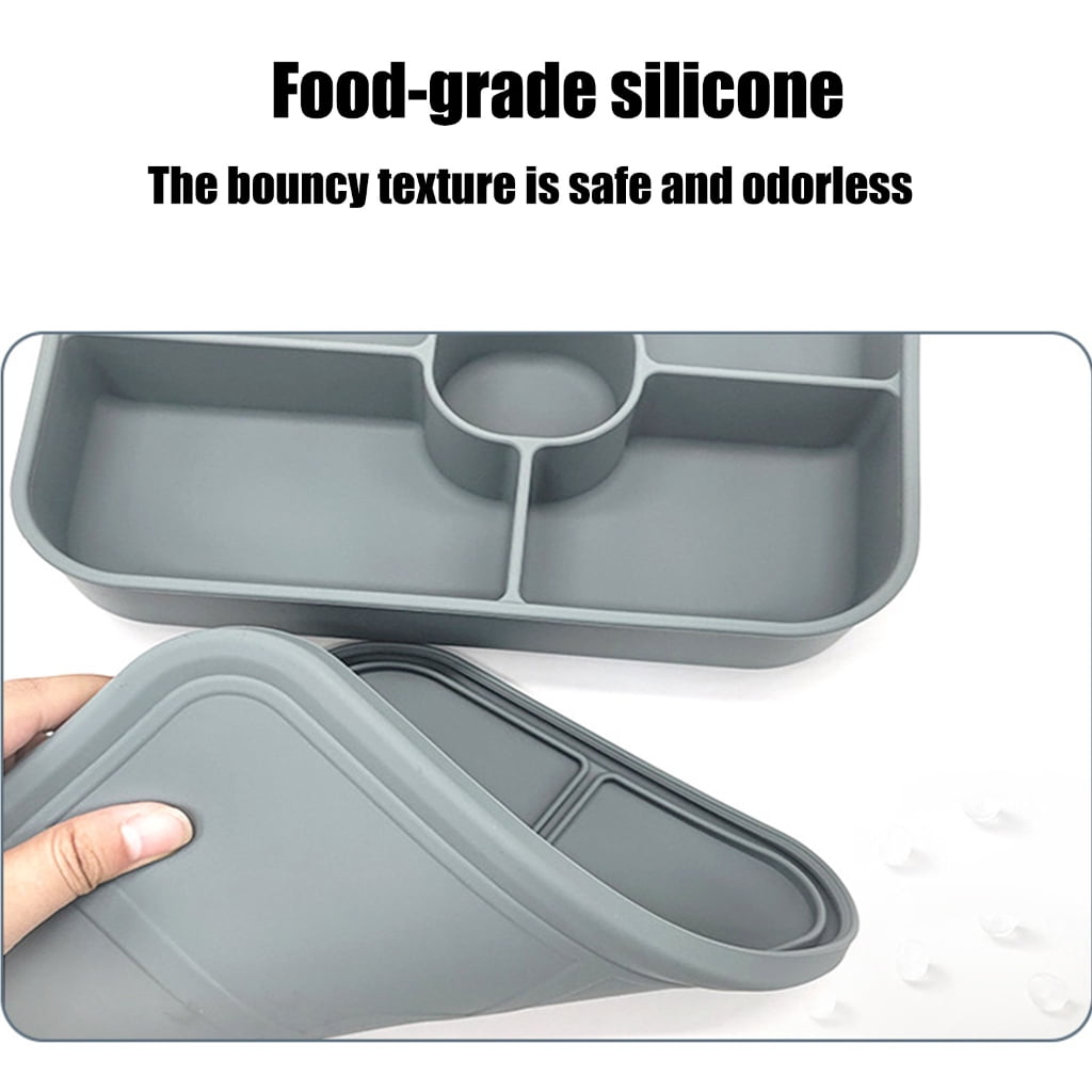 5 Compartment Silicone Lunch Box With Detachable Sauce Container Leak proof Microwave Safe Bentos Box For Office School