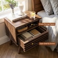 thumbnail image 6 of Nightstands Set of 2, Fluted Night Stand with Drawer, Mid Century End Table for Bedroom, Bedside Table with Open Shelf, Dark Walnut, 6 of 7