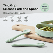 Bc Babycare Silicone Baby Spoon & Fork Set, Self-Feeding Training Utensils, BPA-Free, Soft Food-Grade Silicone, Easy Grip for Baby Led Weaning (BLW), 6+ Months; Blue+Green