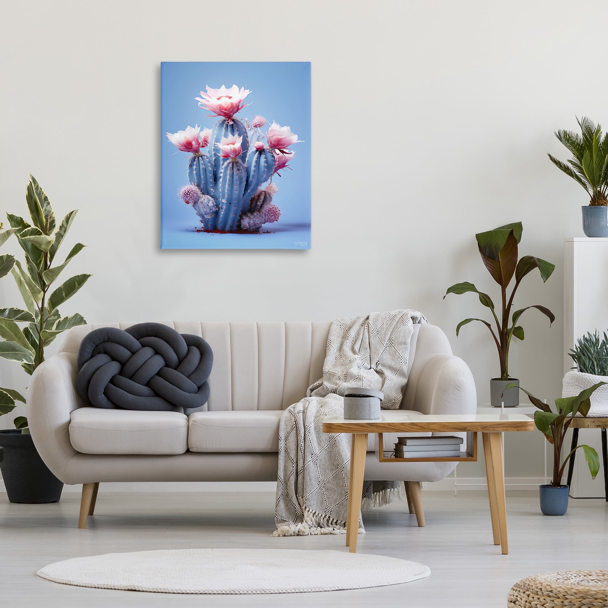 Stupell Industries Pink & Blue Cactus Flowers Botanical & Floral Painting Gallery Wrapped Canvas Art Print Wall Art, 30 x 40