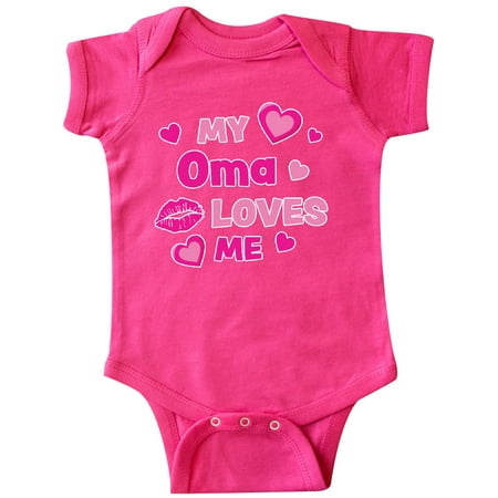 

Inktastic Valentine s Day My Oma Loves Me Hearts and Lips Gift Baby Boy or Baby Girl Bodysuit