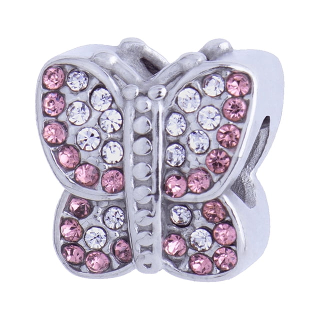 Charm para Pulsera LuckyLy, Dije de Mariposa, Acero Inoxidable y Zirconia Cúbica, Modelo Bathia plateado UNITALLA
