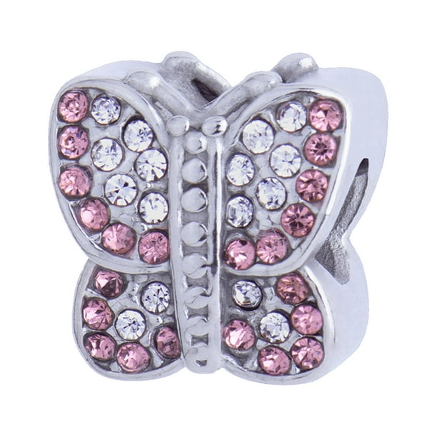 Charm para Pulsera LuckyLy, Dije de Mariposa, Acero Inoxidable y Zirconia Cúbica, Modelo Bathia plateado UNITALLA