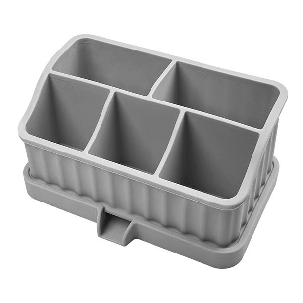 Organizador de baño con desagüe para cepillos de dientes eléctricos, pasta de dientes y jabonera. Gris claro