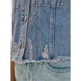 thumbnail image 5 of DARING DIVA Women's Short Sleeve Button Up Ripped Frayed Cropped Jean Jacket S Gray Blue, 5 of 7