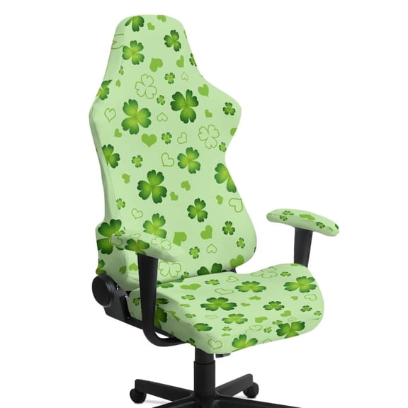SCRAWLGOD St. Patrick's Day Shamrock Heart Print Light Green Print Gaming Chair Cover with Armrest Cover, Soft Computer Chair Seat Cover Backrest Slipcovers Rotating Desk Chair Seat Protectors
