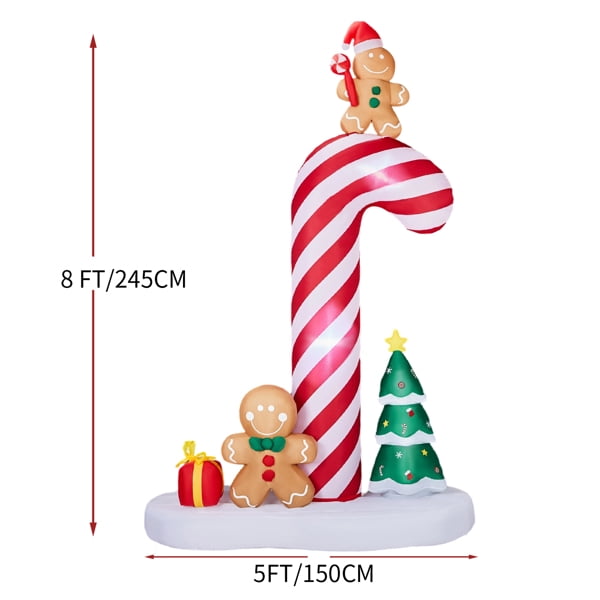 Christmas Inflatable Decoration with 6 LED Lights, Giant Candy Cane & 2 Adorable Gingerbread Men Blow Up Decor for Yard, Garden, Indoor Holiday Display
