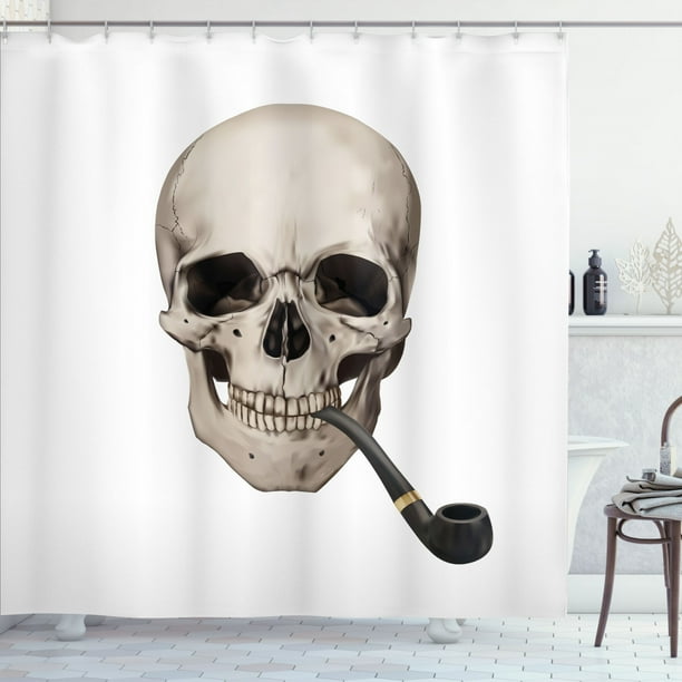 Skull Smoking Shower Curtain Highly Detailed Human Skeleton Head Image And Pipe In Mouth Fabric Bathroom Set With Hooks 69w X 70l Inches White Pale Eggs By Ambesonne Com Skull Smoking Shower Curtain Highly, Skeleton Shower Curtain