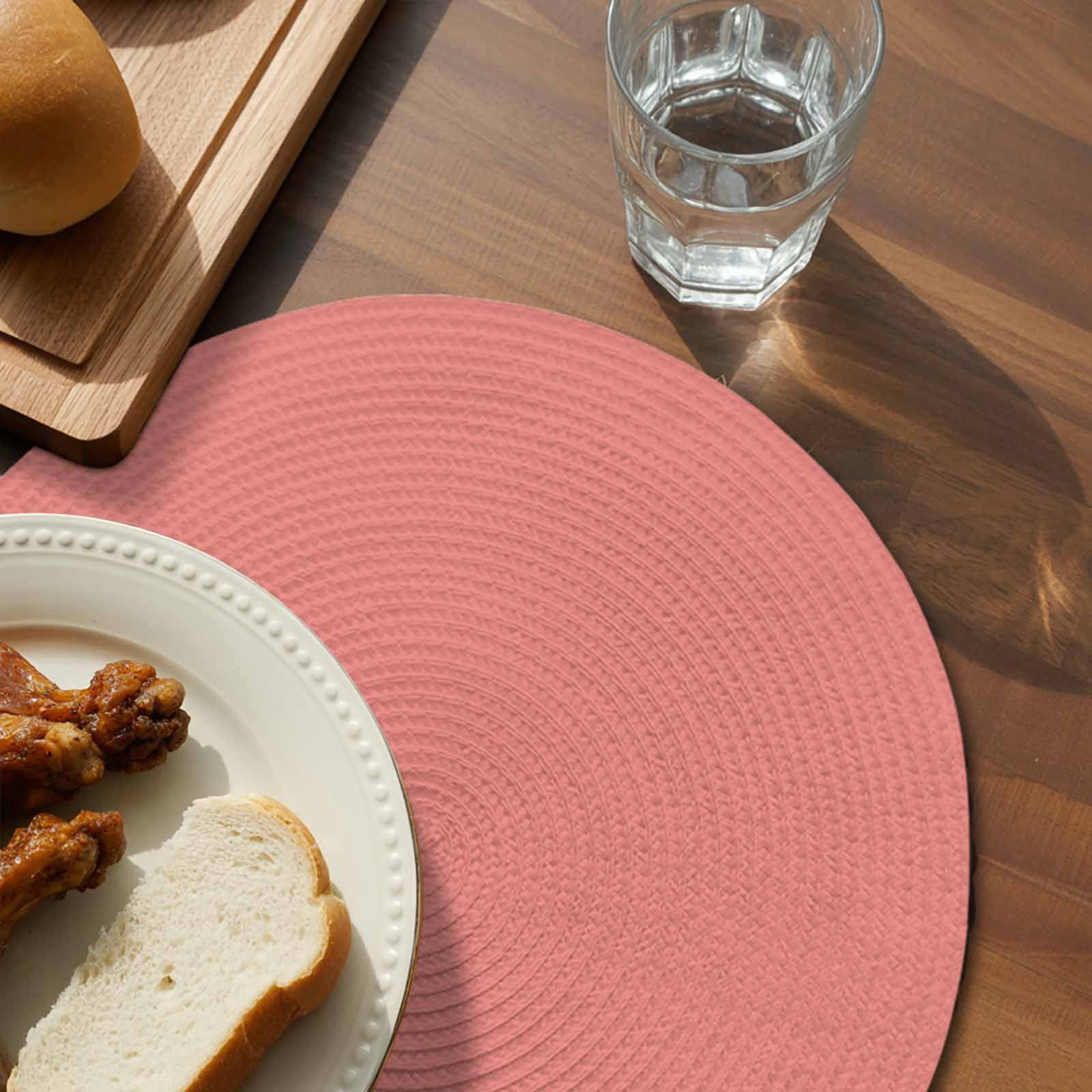 Round Placemats Coral Red 15 inch Set of 6 Table Mats for Dining Table Solid Color Heat Resistant Non-Slip Kitchen & Home Decorative Place Mat Set