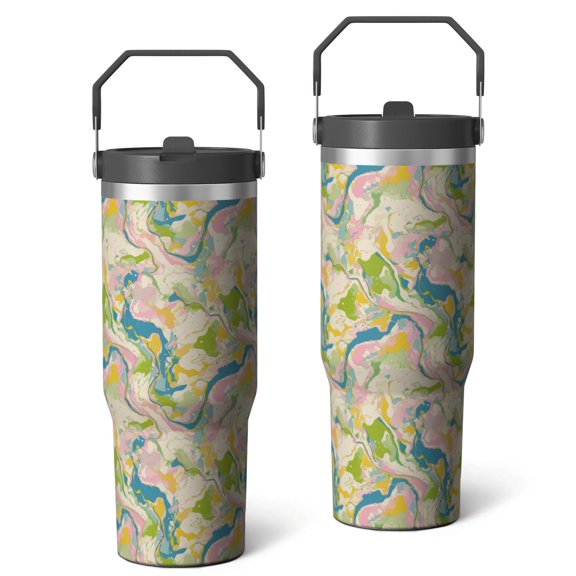30oz Handheld Travel Tumbler with Handle – Double Wall Stainless Steel Insulated Cup, Flip Straw Lid, Leak-Proof & BPA-Free for Hot and Cold Drinks – Durable Coffee & Juice Mug Pink