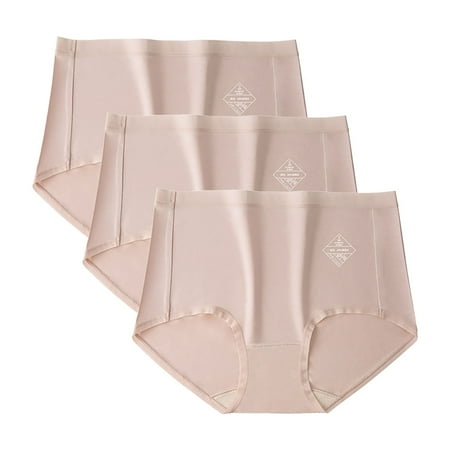 Arnsht 3PC Solid Color Women s Panties Women High Waist Silk Underpants Plain Soft Breathable Comfortable Underwear Beige L