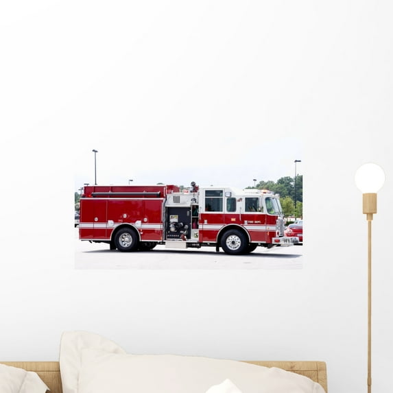 Firetruck Wall Mural by Wallmonkeys Peel and Stick Graphic (18 in W x 9 in H) WM150688