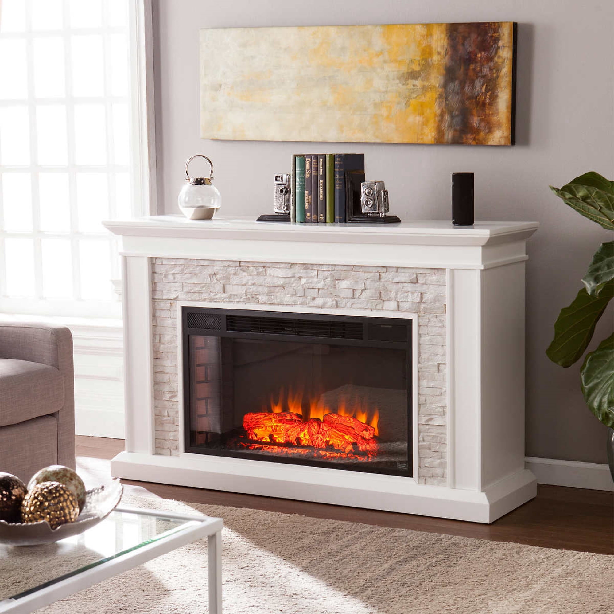 O'force Ledgestone 55 Mantel LED Electric Fireplace for Home White -  Walmart.com