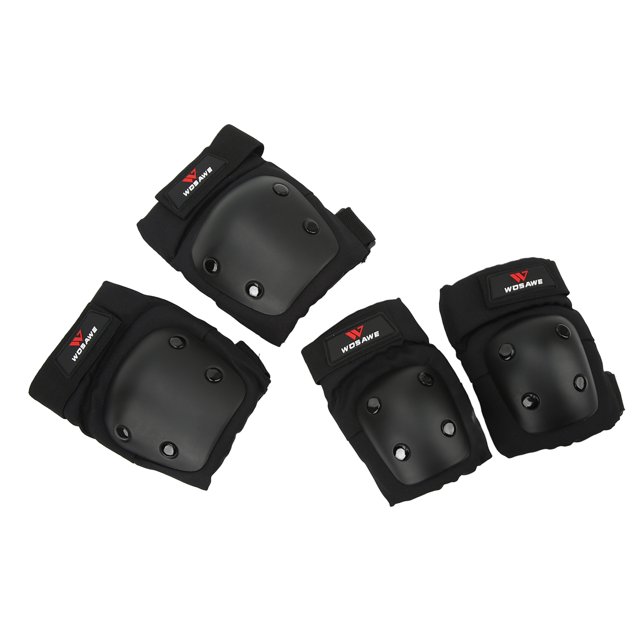 Kids Sports Protective Gear Set, Black Elastic Straps Knee Elbow Pads for Roller Skating for Cycling