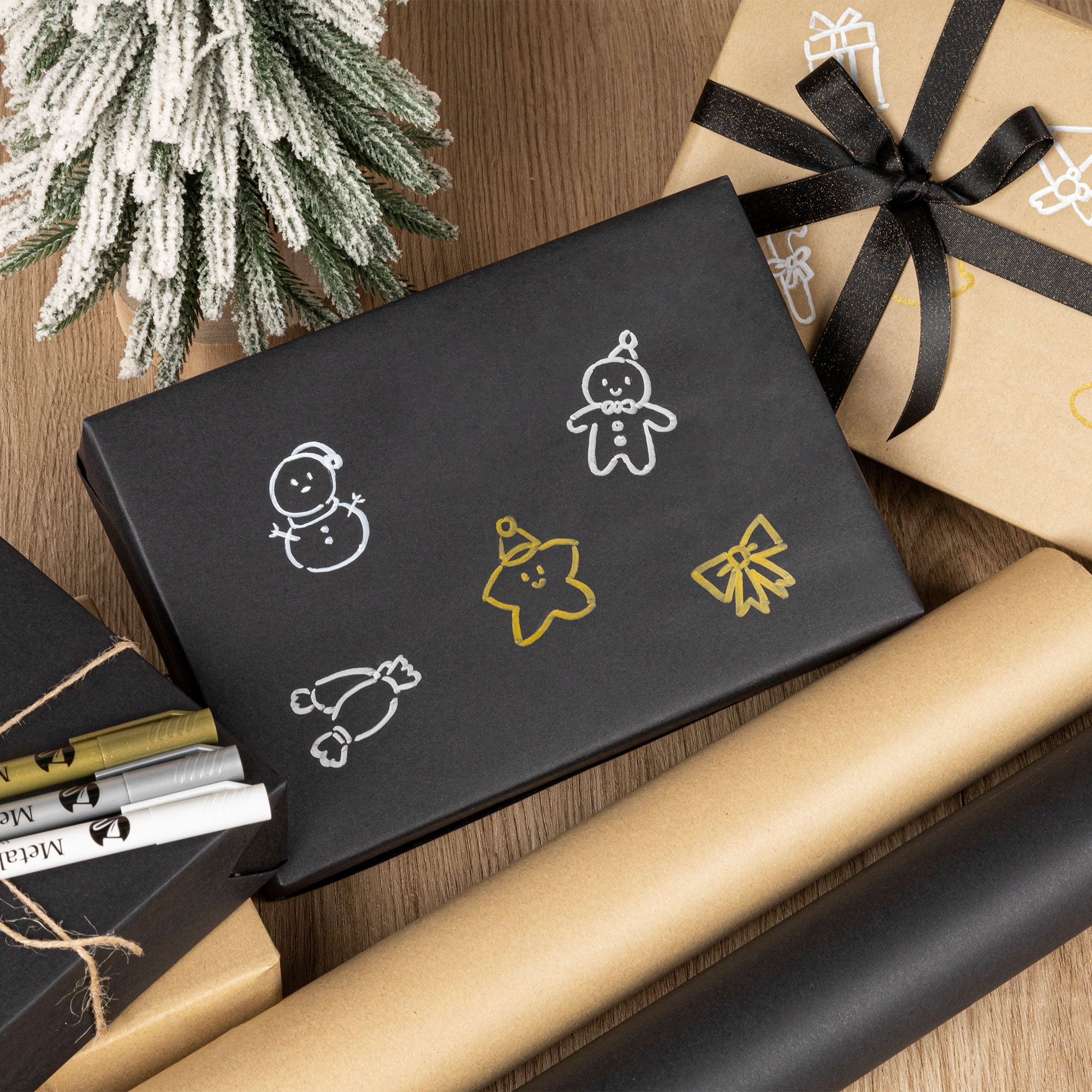 LaRibbons 30" x 33' Kraft Chalkboard Wrapping Paper 2 Pack with Chalk Markers, Gift Wrap Paper for Birthday, Holiday, Wedding, DIY Crafts