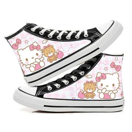 

2024 Anime Sanrio Hello Kitty New Cute Cat Print High-Top Canvas Shoes Fashionable Sneakers for Teenage Students Girls Comfortable Versatile Trainers School Style Skate Shoes
