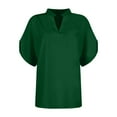 thumbnail image 5 of Lixiuxyad T Shirts For Women Women's Cold Shoulder Tops Summer Fashion Short Sleeve V Neck Casual Loose Solid Color Blouse Shirts,Green XL, 5 of 5
