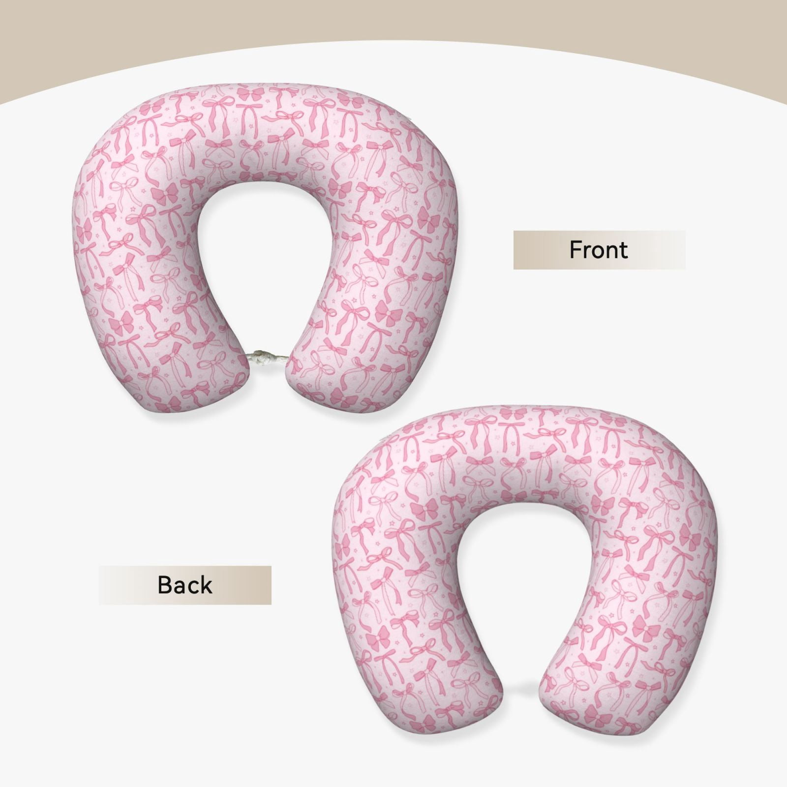 Xecao Ribbon Bow Print Memory Foam Cervical Neck Pillow Versatile U-Shaped Pillows for Home,Office,Camping,Travelling,Soft Washable Cover