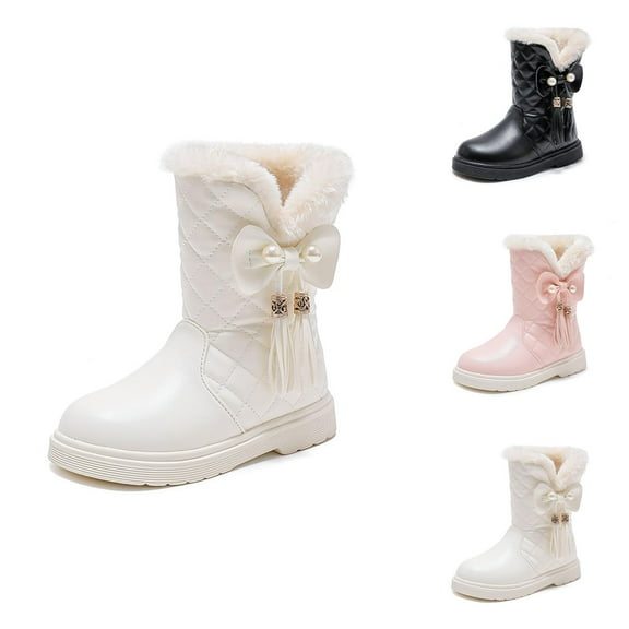 Girls Shoes Girls Combat Boots Girls' Boots Thick Sole Non Comfortable Solid Color Bow Design for Autumn and Winter